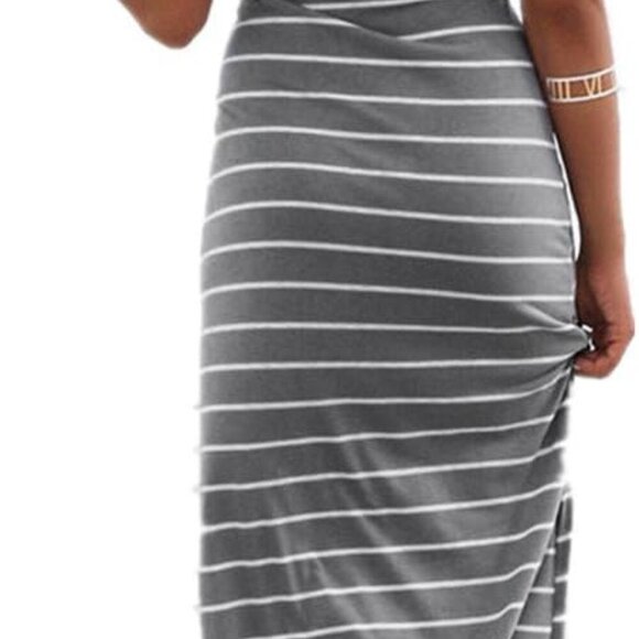 Women Sleeveless Maxi Dress Cotton Spandex Stripe Casual Summer Beach Vacation - Picture 2 of 5